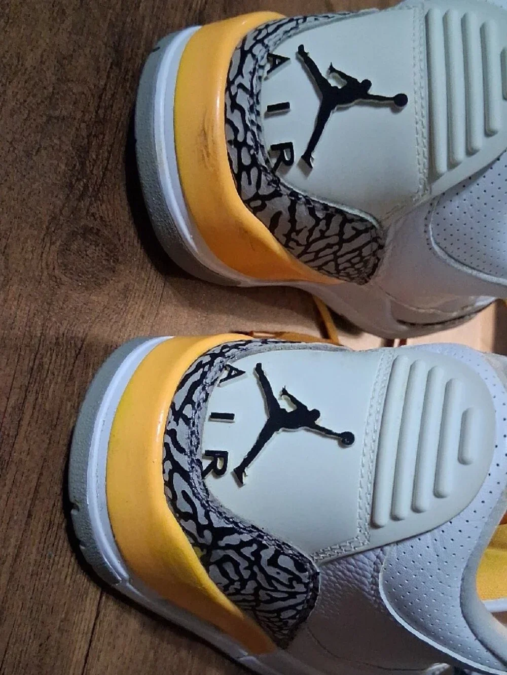 Jordan Men’s White Sneakers with Yellow Accents and Elephant Print